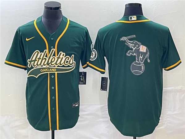 Mens Oakland Athletics Green Team Big Logo Cool Base Stitched Baseball Jersey 001